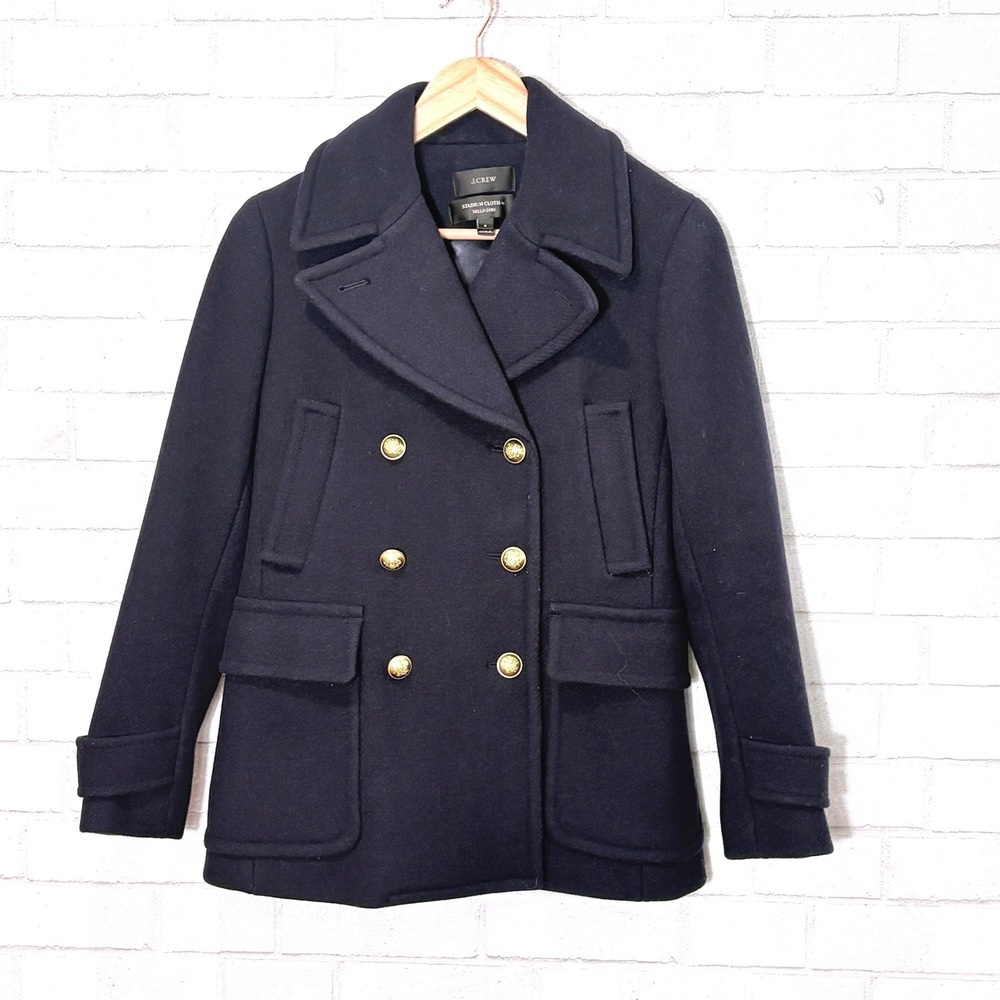 J.Crew Wool Peacoat Womens 2 Navy Military Preppy Gold Button Stadium Cloth